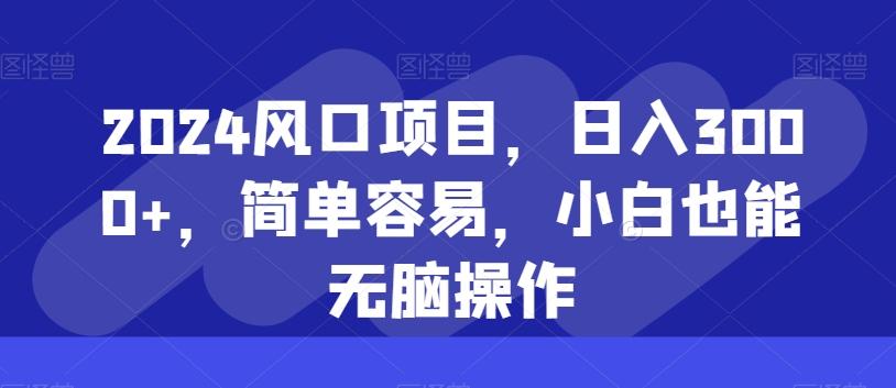 2024风口项目，日入3000+，简单容易，小白也能无脑操作