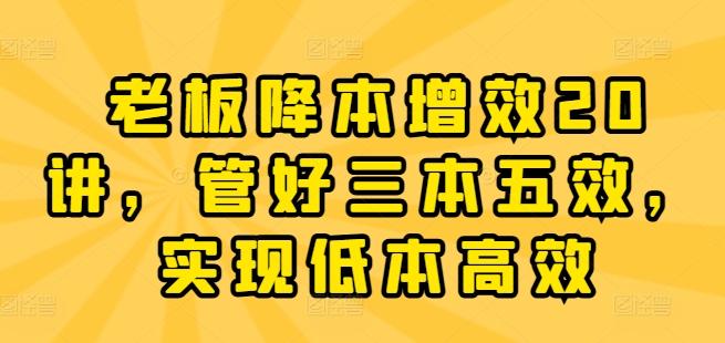 老板降本增效20讲，管好三本五效，实现低本高效