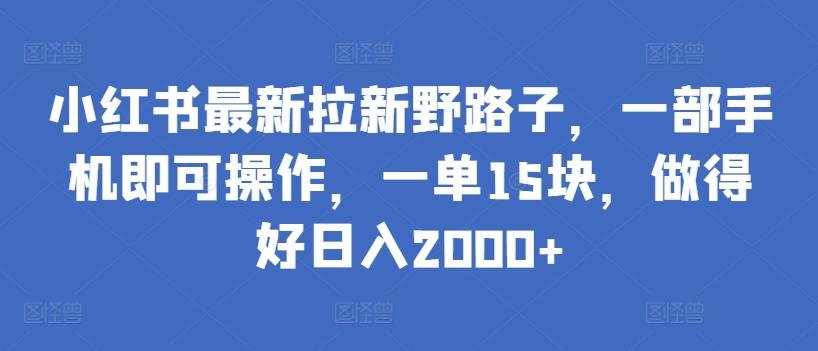 小红书最新拉新野路子，一部手机即可操作，一单15块，做得好日入2000+【揭秘】